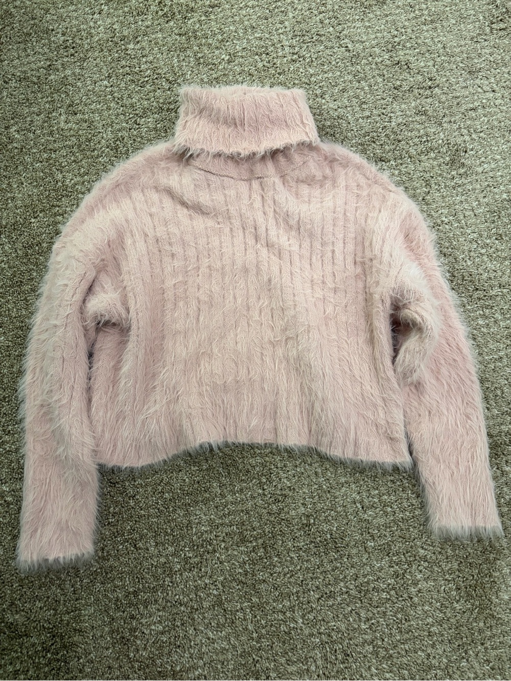 American Eagle Outfitters Pale Pink Fuzzy Cropped Turtleneck Sweater